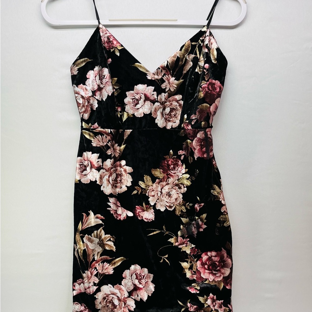 Floral Velvet‎ Black and Pink Women's Y2K Dress